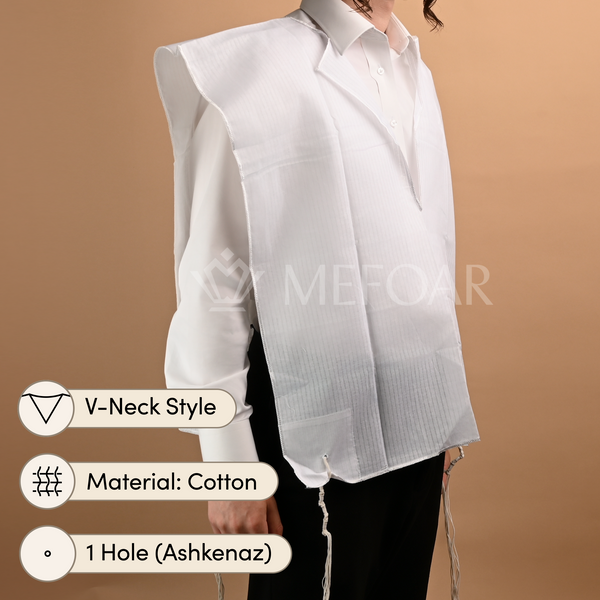 Cotton Tzitzis, V - Neck, 1 Hole - Tzitzis | Judaica Square Lakewood