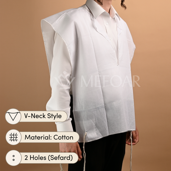Cotton Tzitzis, V - Neck, 2 Hole - Tzitzis | Judaica Square Lakewood