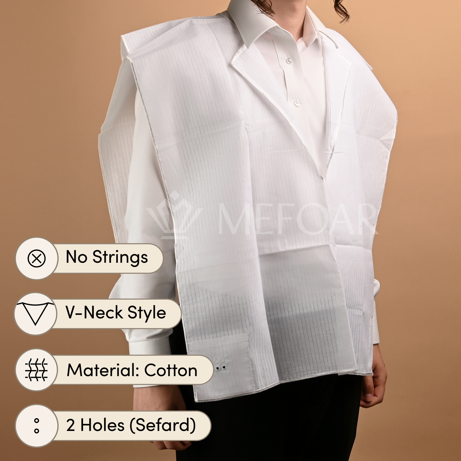 Cotton Tzitzis, V - Neck, 2 Hole - Tzitzis view 2 | Judaica Square Lakewood