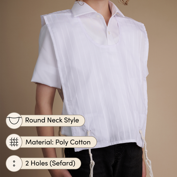 Kids Poly cotton Tzitzis, Round Neck, 2 Hole - Tzitzis | Judaica Square Lakewood