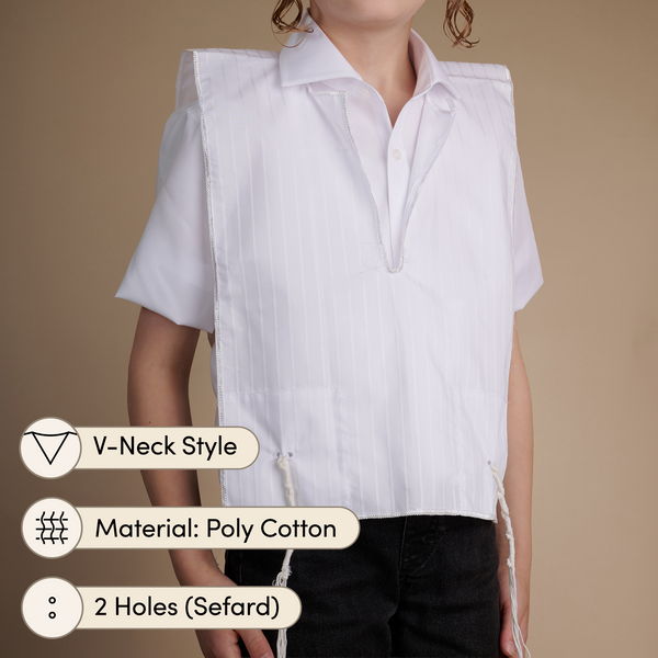 Kids Poly cotton Tzitzis, V Neck, 2 Hole - Tzitzis | Judaica Square Lakewood