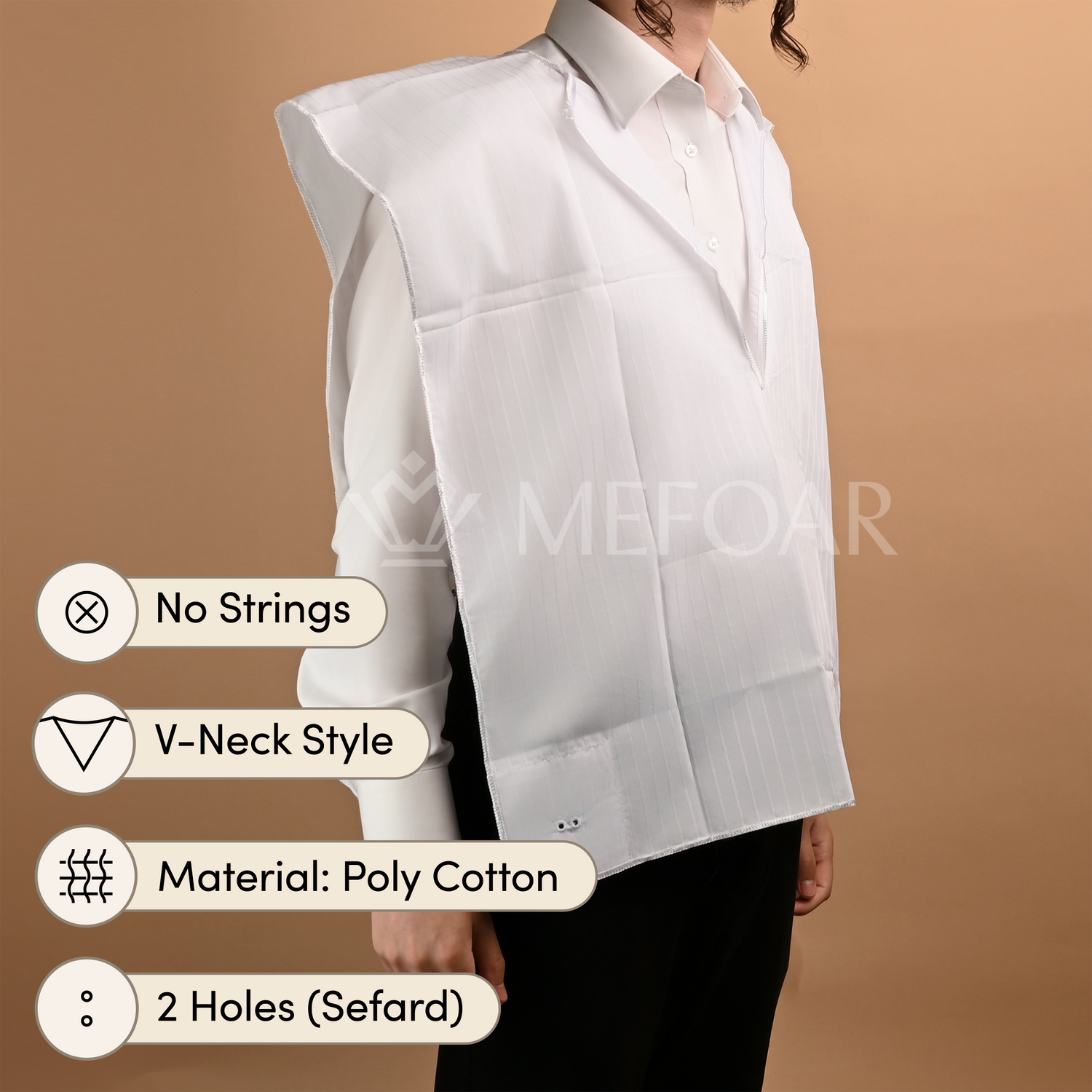 Poly Cotton Tzitzis, V - Neck, 2 Hole - Tzitzis view 2 | Judaica Square Lakewood