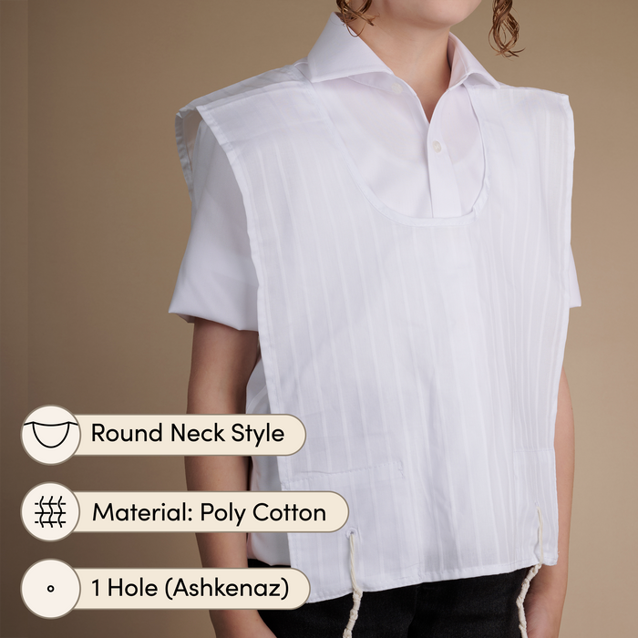 KIDS Poly cotton Tzitzis, Round Neck, 1 Hole, Meyuchad Strings - Judaica Accessories