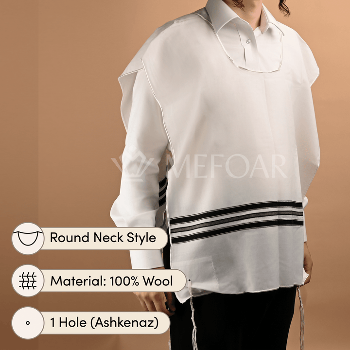 Wool Tallis Katan – Round Neck, 1-Hole