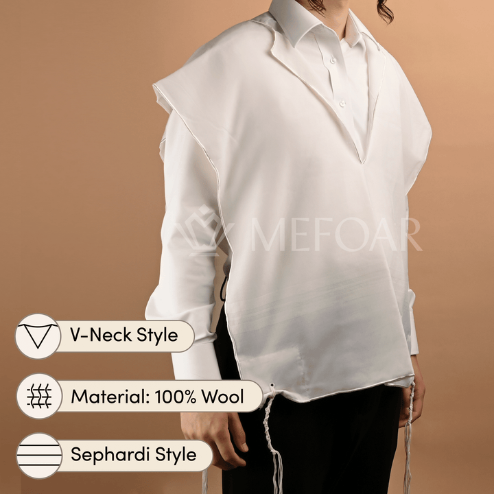 Sephardi Wool Tallis Katan – V-Neck, 1-Hole