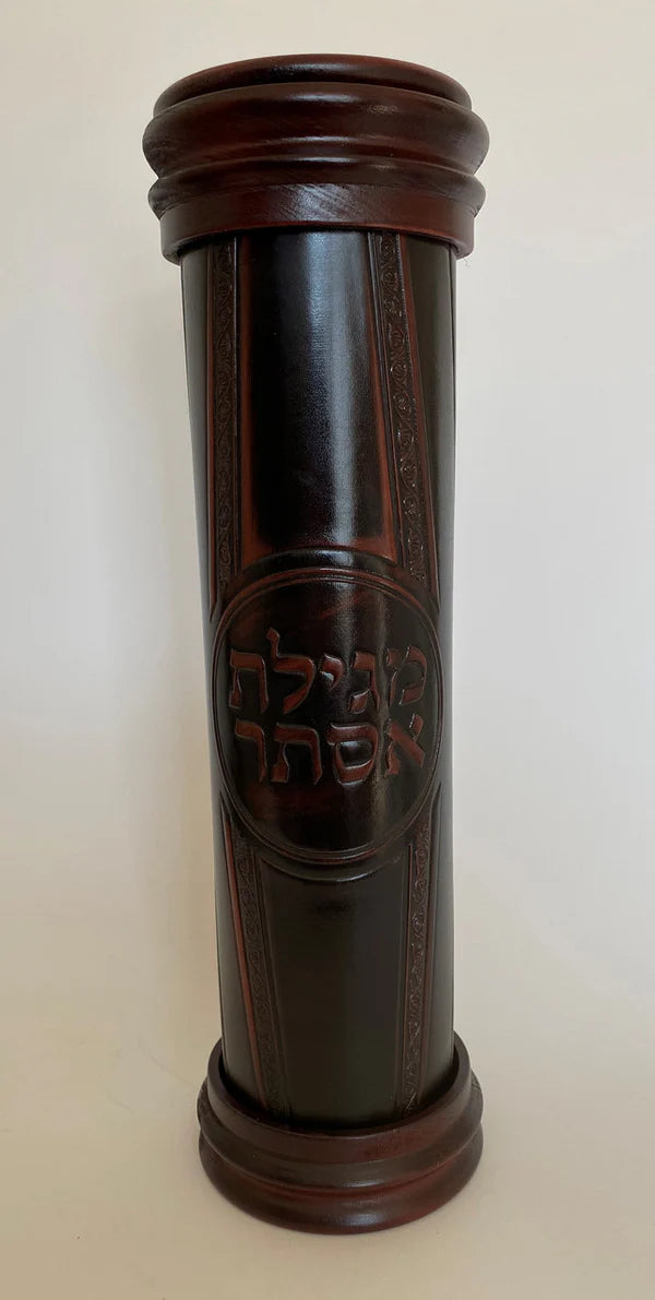 Antique Leather & Wood Megillah Holder 12" (MG-ALR12B) — Hebrew Seforim from Alef To Tav