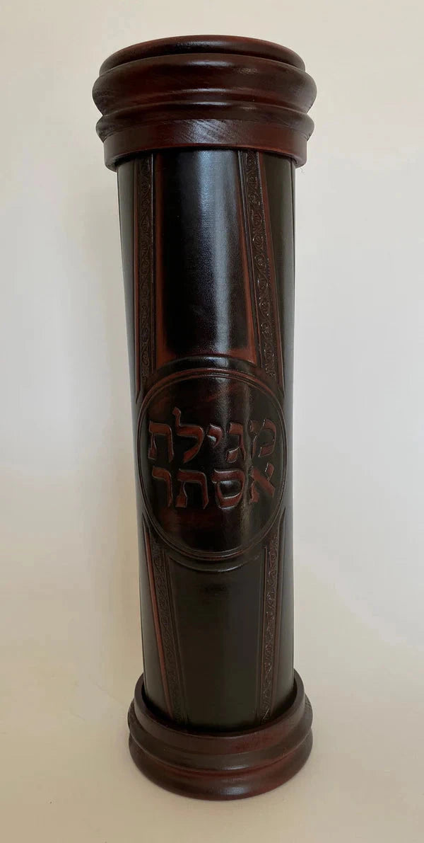 Antique Leather & Wood Megillah Holder 12" (MG-ALR12B) — Hebrew Seforim from Alef To Tav