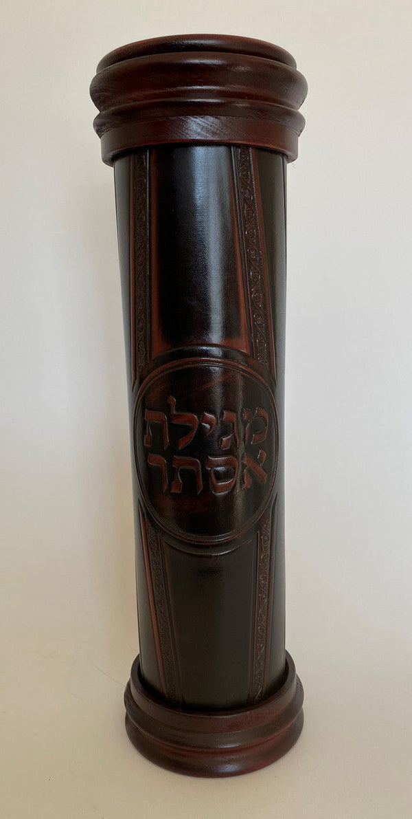 Antique Leather & Wood Megillah Holder 12" (MG-ALR12B)