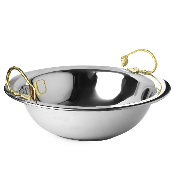 Stainless Steel Bowl With Bronze handles 14" — Serving Bowl | Judaica Square Lakewood