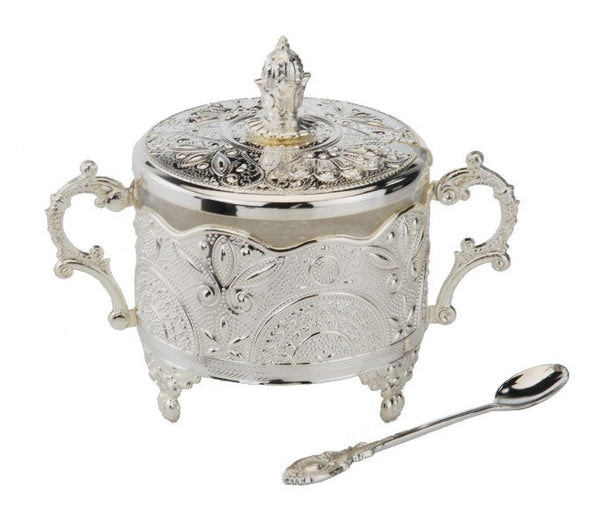 Honey Dish Silver Plated Filigree Design 5.5X3.5X4.5