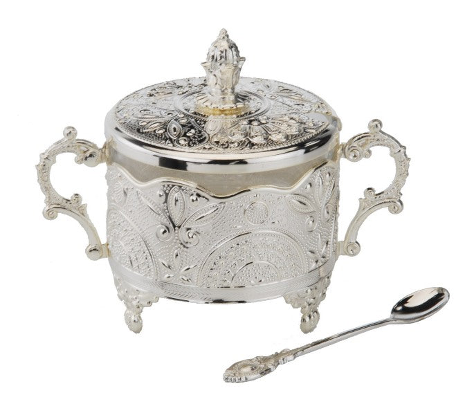 Honey Dish Silver Plated Filigree Design 5.5X3.5X4.5 (A&M Judaica)