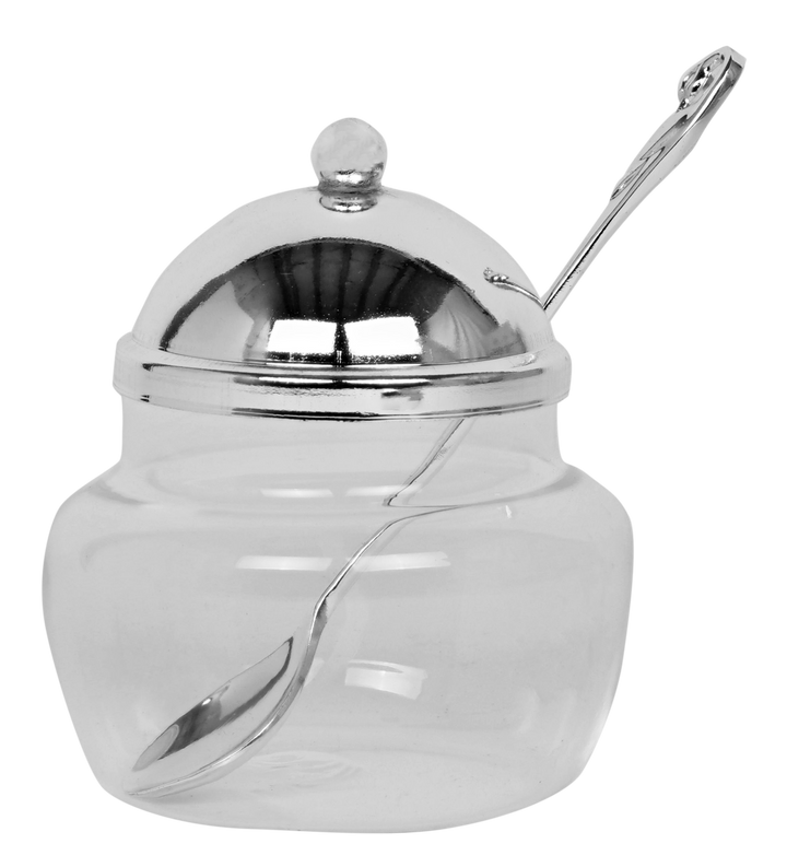 Dish Silver Plated with Spoon — Honey Dish (A&M Judaica)