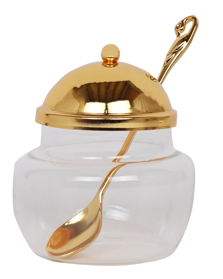Dish Gold With Spoon — Honey Dish