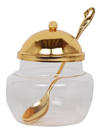 Honey Dish With Spoon - Gold