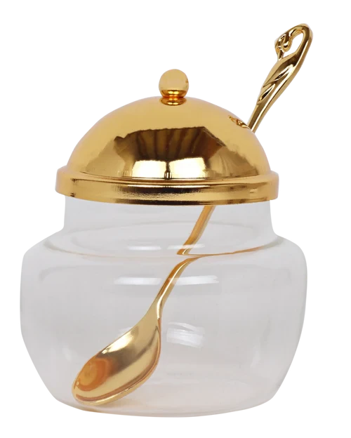 Honey Dish With Spoon - Gold