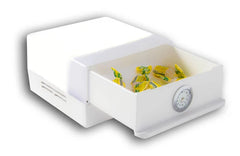 Shabled Shabbos Lamp:White/White Body: Stainless Steel Clock