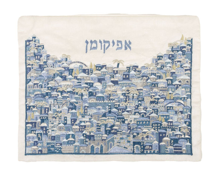 Emanuel Full Embroidered Afikoman Bag Jerusalem-- Blue