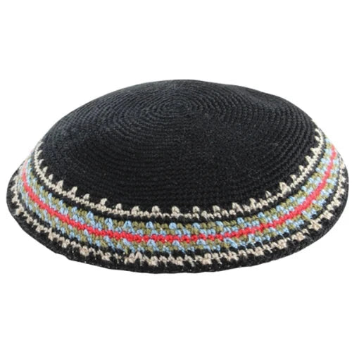 Yarmulka Knit Dmc 17Cm Black With Multic