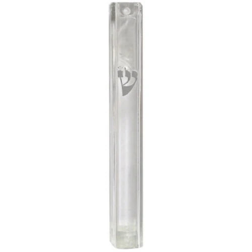 Mezuzah Case: Plastic Clear With Silver 