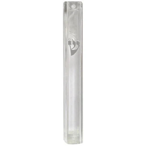 Mezuzah Case: Plastic Clear With Gold Sh