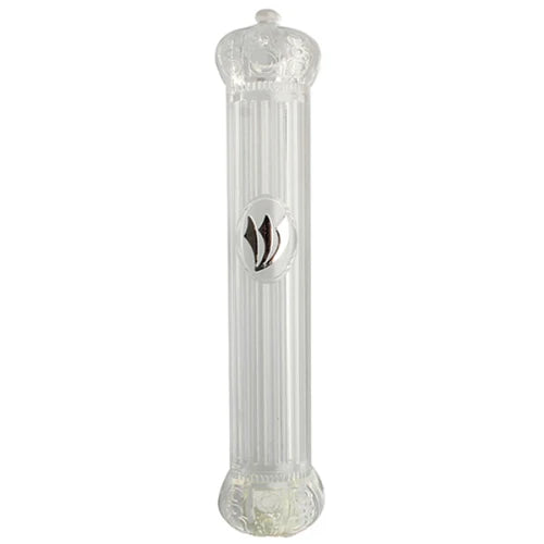 Mezuzah Case: 4.7" Clear Silver Plated C