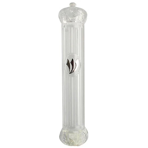 Mezuzah Case: 4.7" Clear Silver Plated Crown Ends