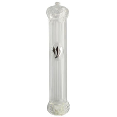 Mezuzah Case: 4.7" Clear Silver Plated Crown Ends