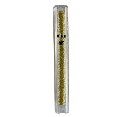 Mezuzah Case: Plastic Clear With Gold St