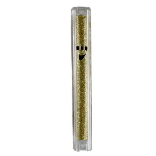 Mezuzah Case: Plastic Clear With Gold St