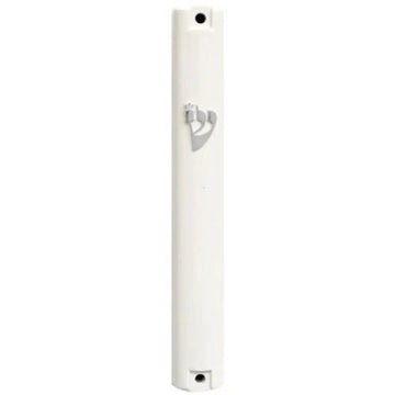 Mezuzah Case: Plastic White With Silver 