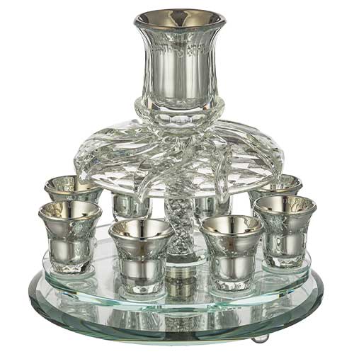 Kiddush Cup & Fountain: Crystal 8 Mini Cups - Silver