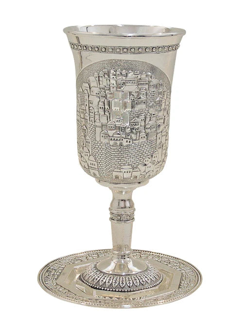 Kiddush Cup & Tray: Nickel Plated Grape Design