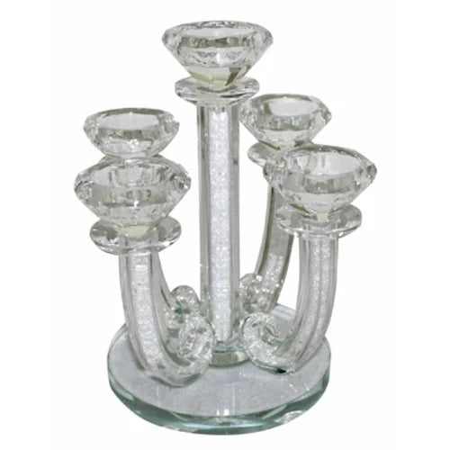 Art Judaica 9.1-inch clear crystal 5-light candelabra with inner stones