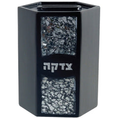 Tzedakah Box: Hexagon Shaped Polyresin Crushed Glass Design