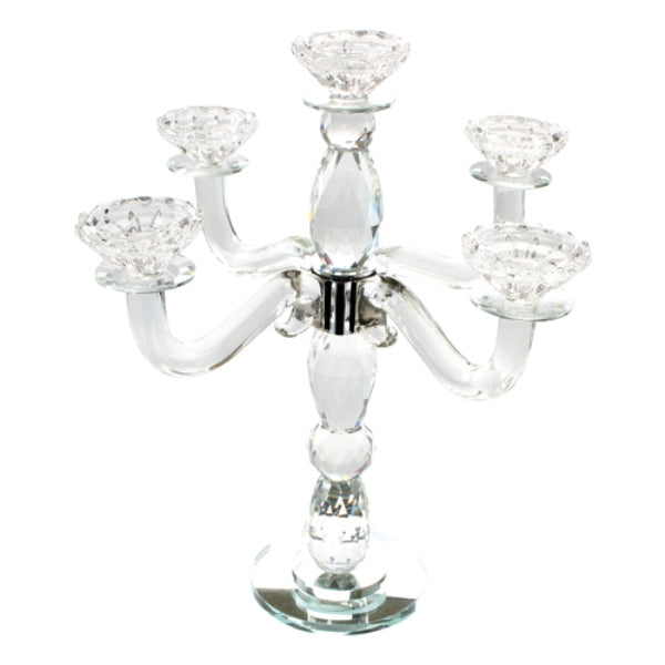 Art Judaica 13.8-inch clear crystal 5-light candelabra with faceted cups
