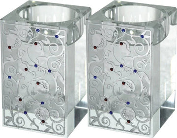 Candlestick Set: Crystal & Silver Pomegr