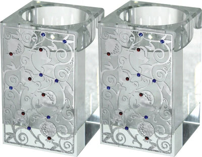 Candlestick Set: Crystal & Silver Pomegranate Design