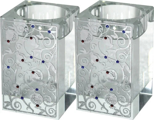 Candlestick Set: Crystal & Silver Pomegranate Design
