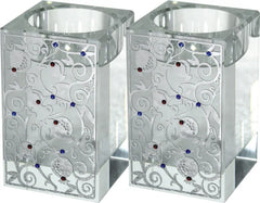 Candlestick Set: Crystal & Silver Pomegranate Design