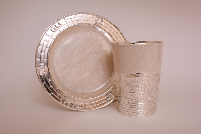 Silver Plate & Ivory Enamel Kiddush Cup (KC-AVI120EX)