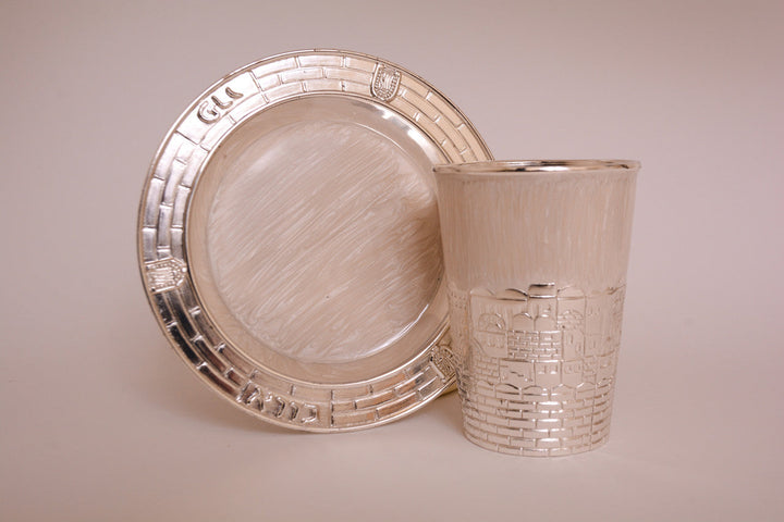 Silver Plate & Ivory Enamel Kiddush Cup