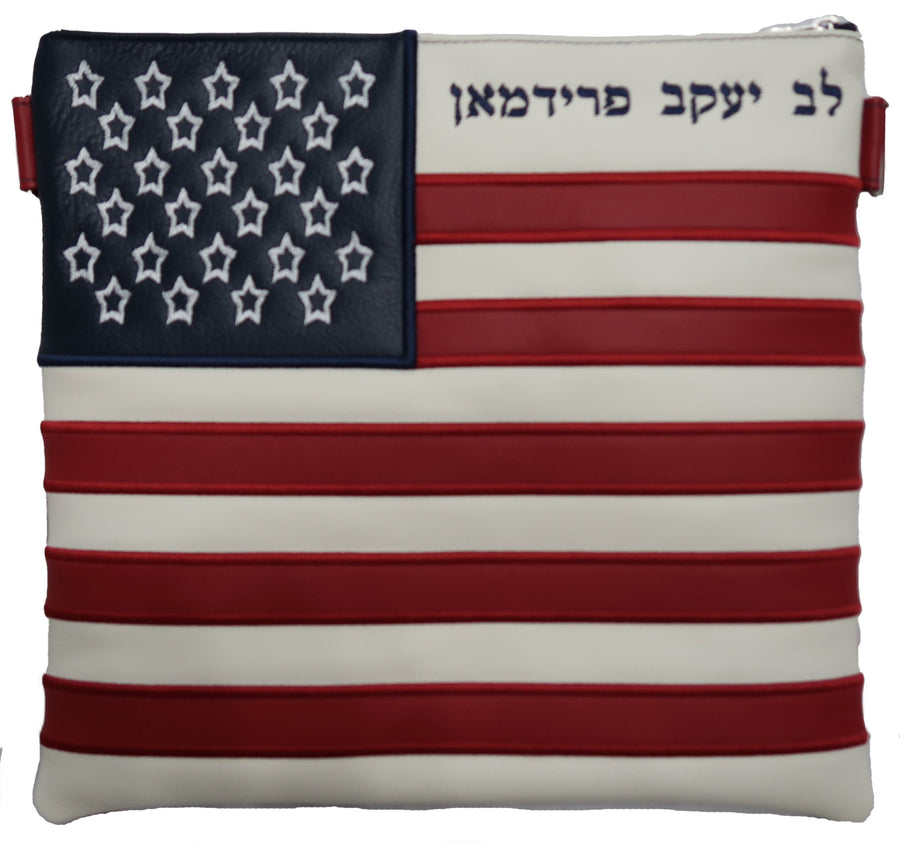 Personalization preview — Leather Tallit & Tefillin Bag — Geometric & Crown Design, Premier Collection