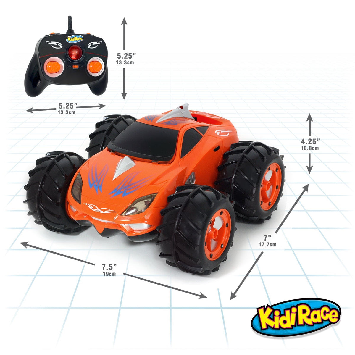 KidiRace Amphibious RC Car, Orange - 360° Spin Aqua Stunt Car — product view, view 4 | Judaica Square Lakewood