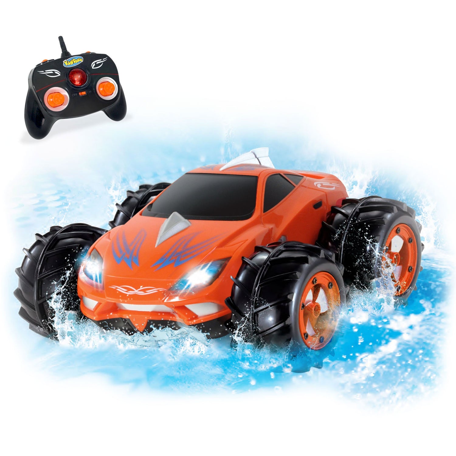 KidiRace Amphibious RC Car, Orange - 360° Spin Aqua Stunt Car — product view | Judaica Square Lakewood