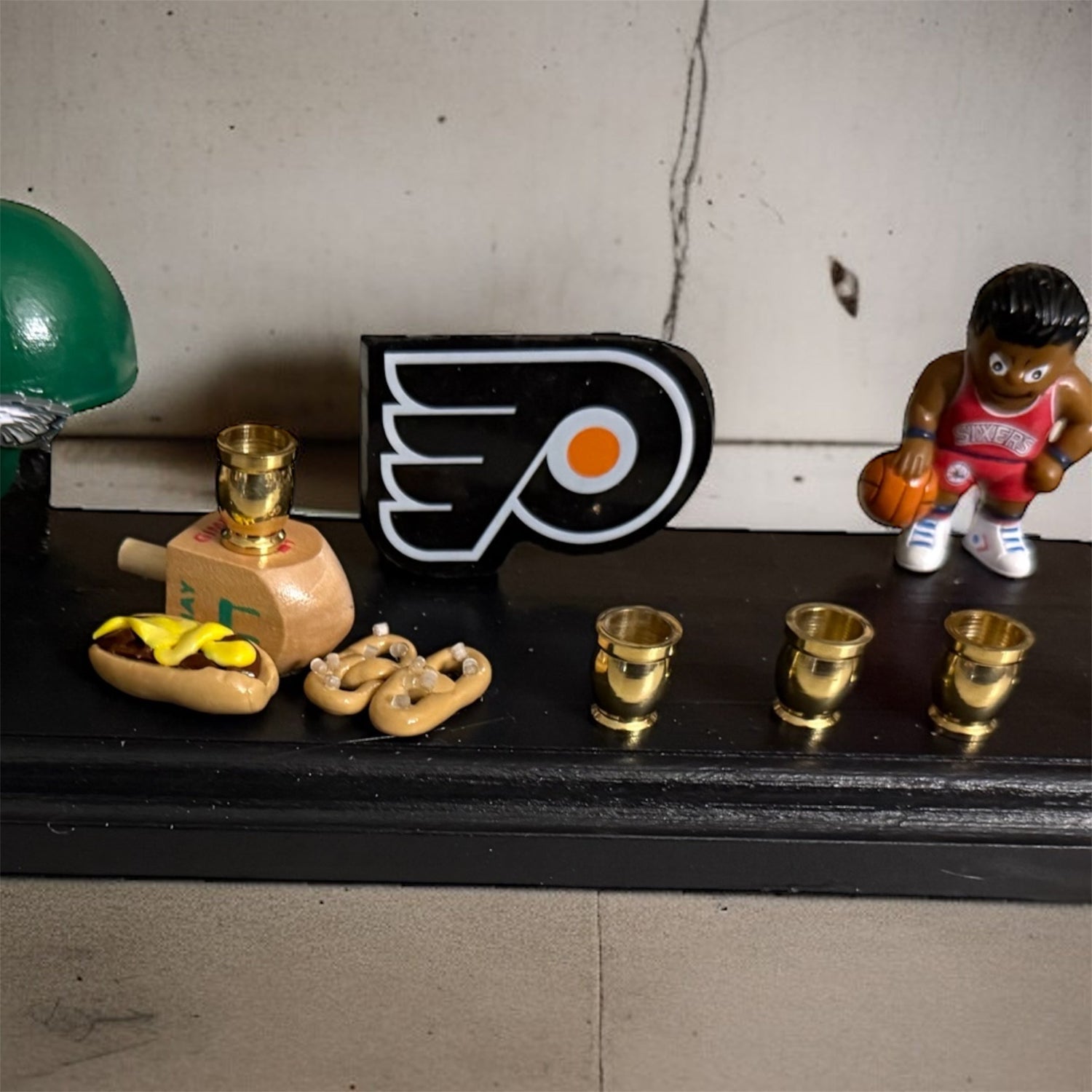 Philly sports menorah — Eagles, Phillies and Flyers charms with clay cheesesteak | Judaica Square Lakewood (view 4)