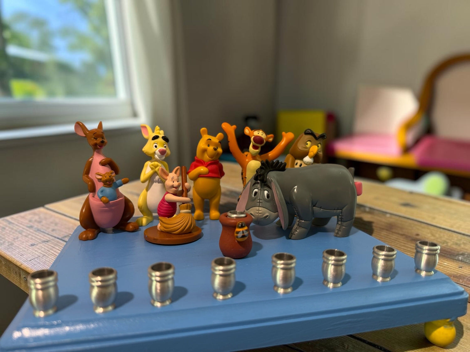 Classic Winnie the Pooh Menorah — Pooh and Tigger figures with honey pot shamash | Judaica Square Lakewood (view 9)