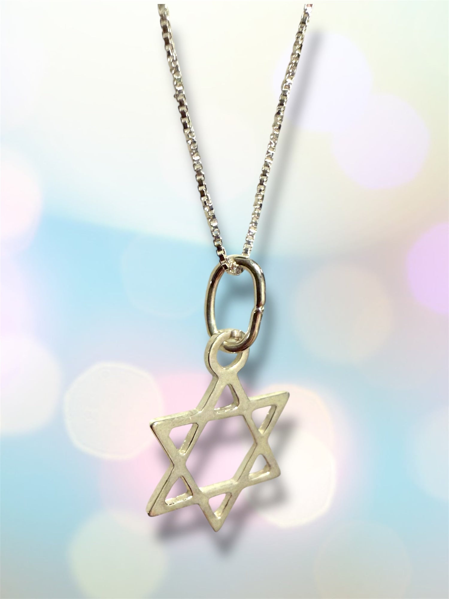 Classic sterling silver Star of David pendant on a 16 inch box chain | Judaica Square Lakewood (view 6)