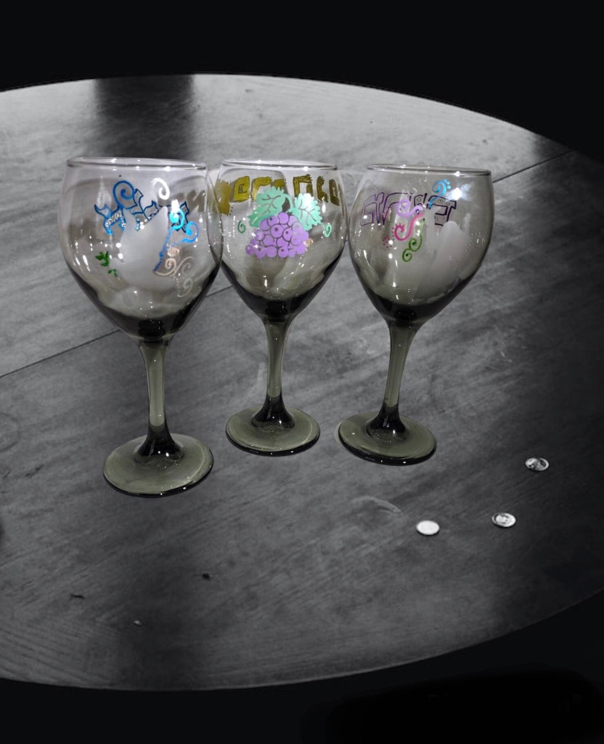Dark frosted Seder glasses — Miriam, Elijah and kiddush cup trio | Judaica Square Lakewood (view 7)