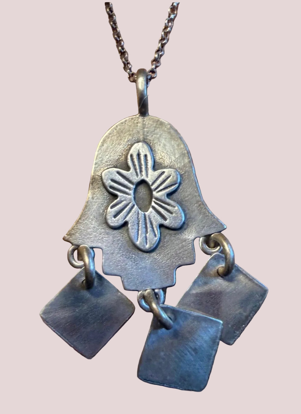 Folklorica hamsa necklace — sterling silver amulet with fringe | Judaica Square Lakewood (view 3)