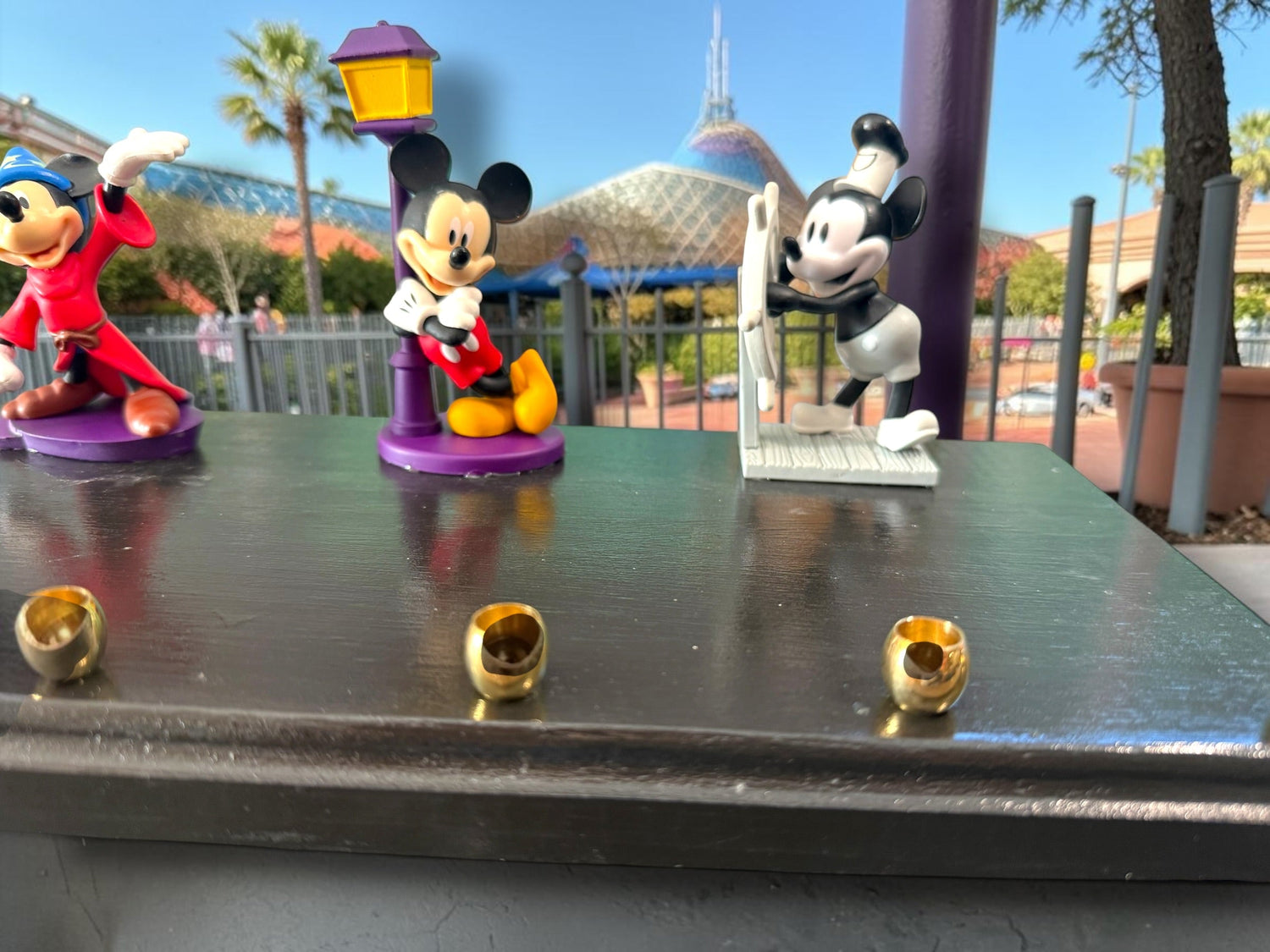 Mickey Mouse anniversary menorah — row of repurposed Disney figures with brass cups | Judaica Square Lakewood (view 8)
